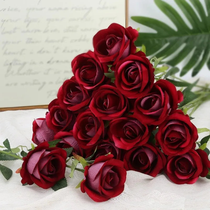 5-Pack Velvet Silk Rose Artificial Flowers | Long Stem Décor Artificial Silk Flowers Babs