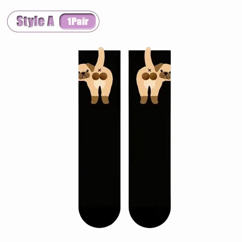 3D Dog Egg Novelty Crew Socks – Fun Couples Mid-Calf Novelty Crew Socks Babs Style A-1Pair 35-39