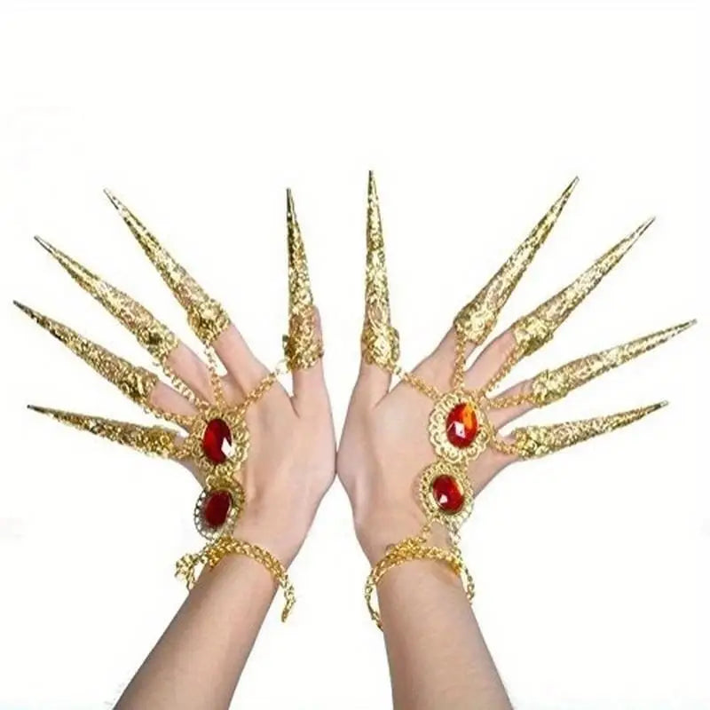 2pcs Belly Dance Gypsy Egyptian Bracelet Gold Finger Nails Dance Costume Jewelry Babs