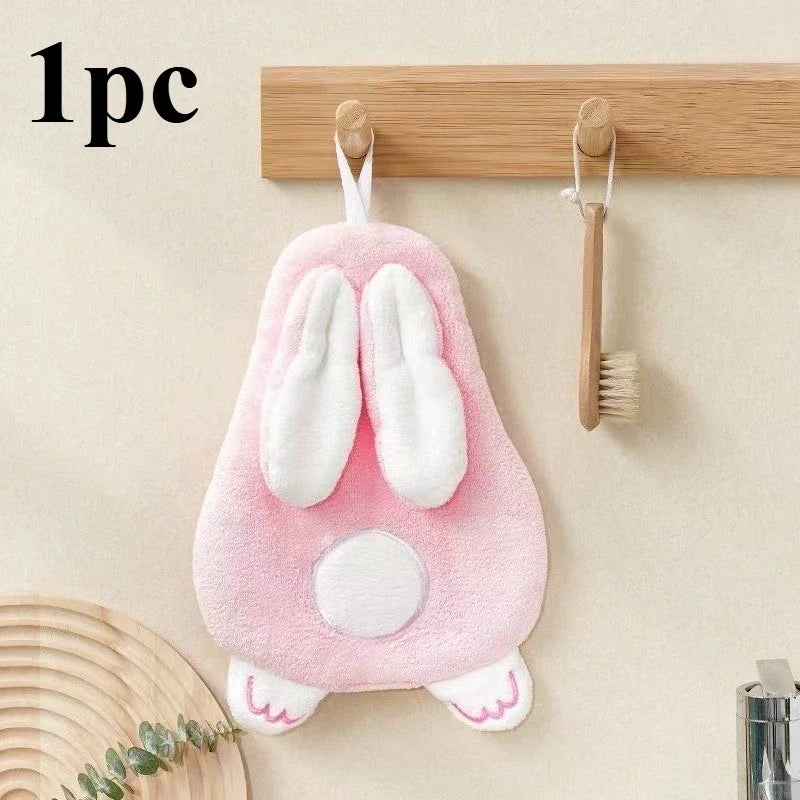 Cute Rabbit Coral Fleece Hand Towel – Soft & Absorbent Hand Towel Babs 1pc pink