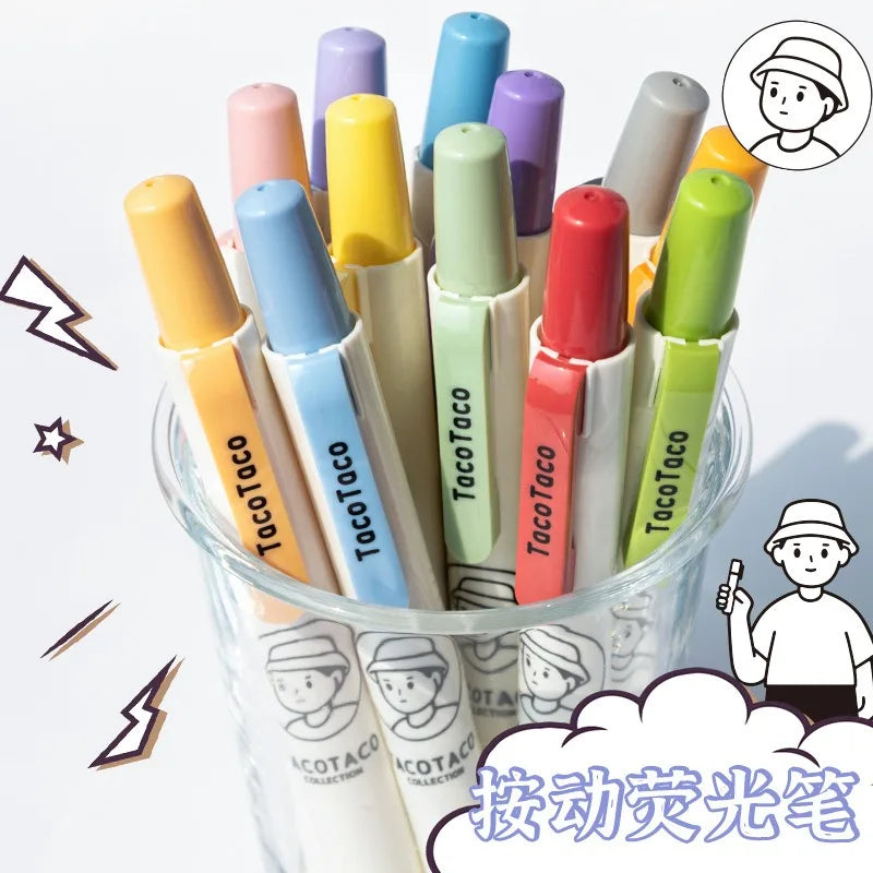 Retractable Highlighter Pens 6-Pack | Pastel Cartoon Colors Highlighter Pen Set Babs