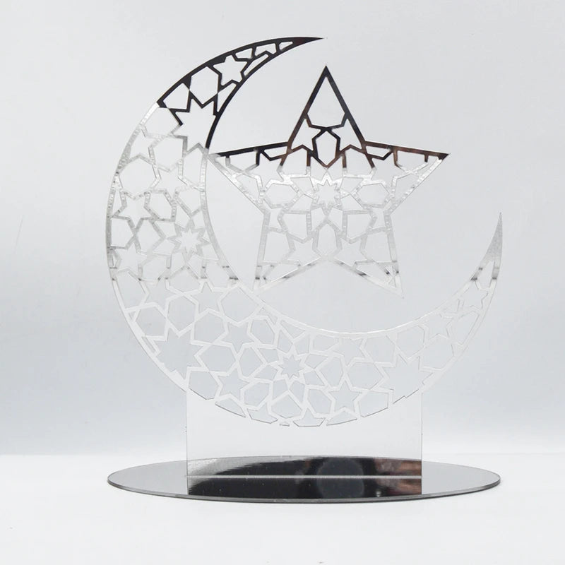 Ramadan Kareem Acrylic Ornament – Eid Mubarak Golden Moon Decor Acrylic Holiday Ornament Babs Silver-C