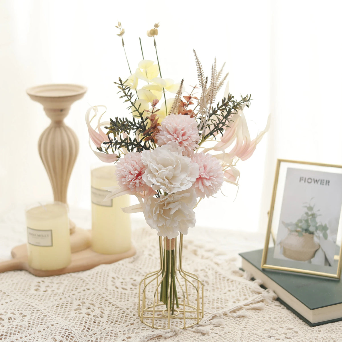 Autumn Silk Bouquet – Rose, Peony, Maple & Dandelion Faux Flowers Artificial Flower Bouquet Babs