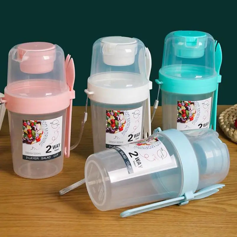 Two-Layer Yogurt Salad Cup with Lid, Spoon & Sauce Cup Food Storage Container Babs