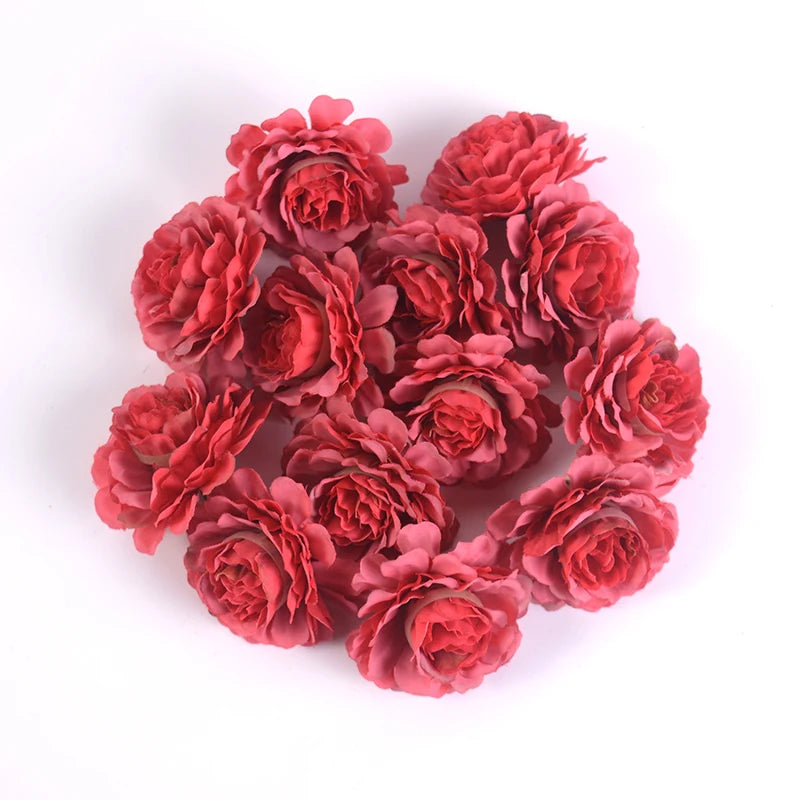 Silk Rose Artificial Flower Heads – Wedding & Home Décor Artificial Silk Flowers Babs Dark Red 50Pcs
