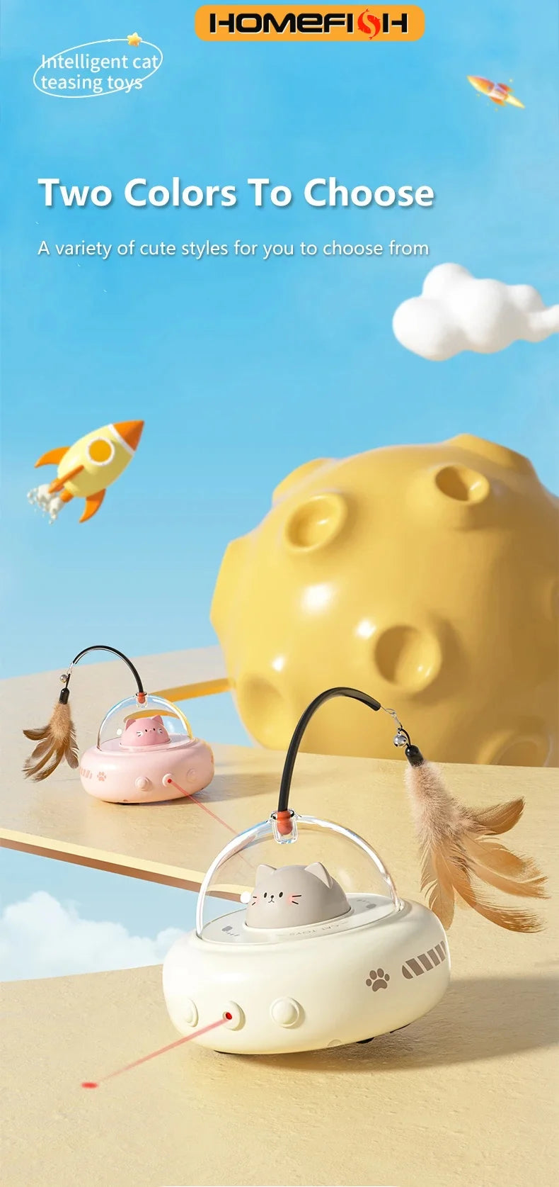 Electric UFO Cat Teaser Toy with Bell & Feather | Pet Toy Interactive Cat Toy Babs