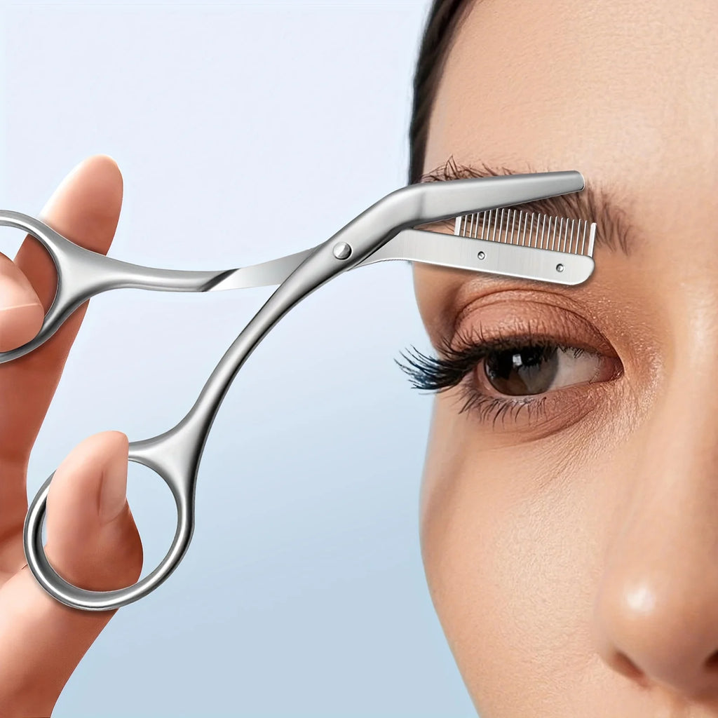 Stainless Steel Eyebrow Scissors with Comb – Ergonomic Design Eyebrow Scissors Babs