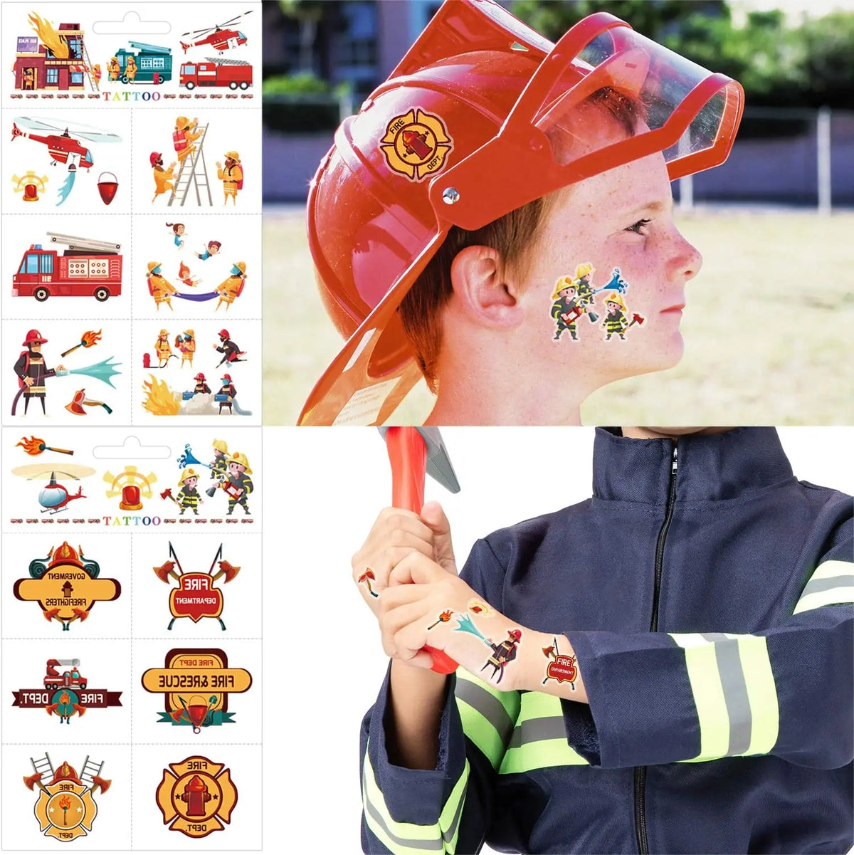 10 Sheets Fire Truck Temporary Tattoos – Firefighter Party Favors Temporary Tattoos Babs