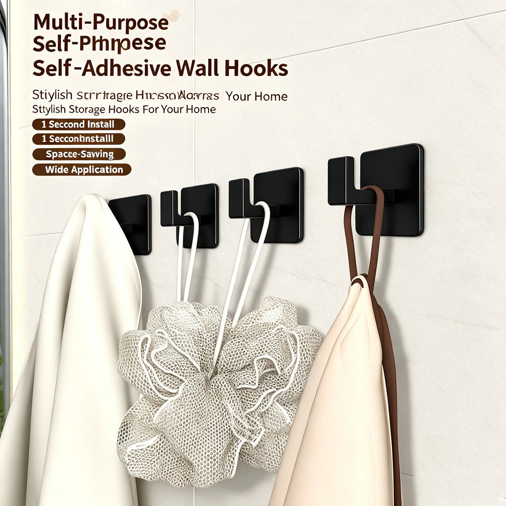 Adhesive Wall Hooks – No-Drill Aluminum Alloy Multi-Purpose Adhesive Wall Hooks Babs