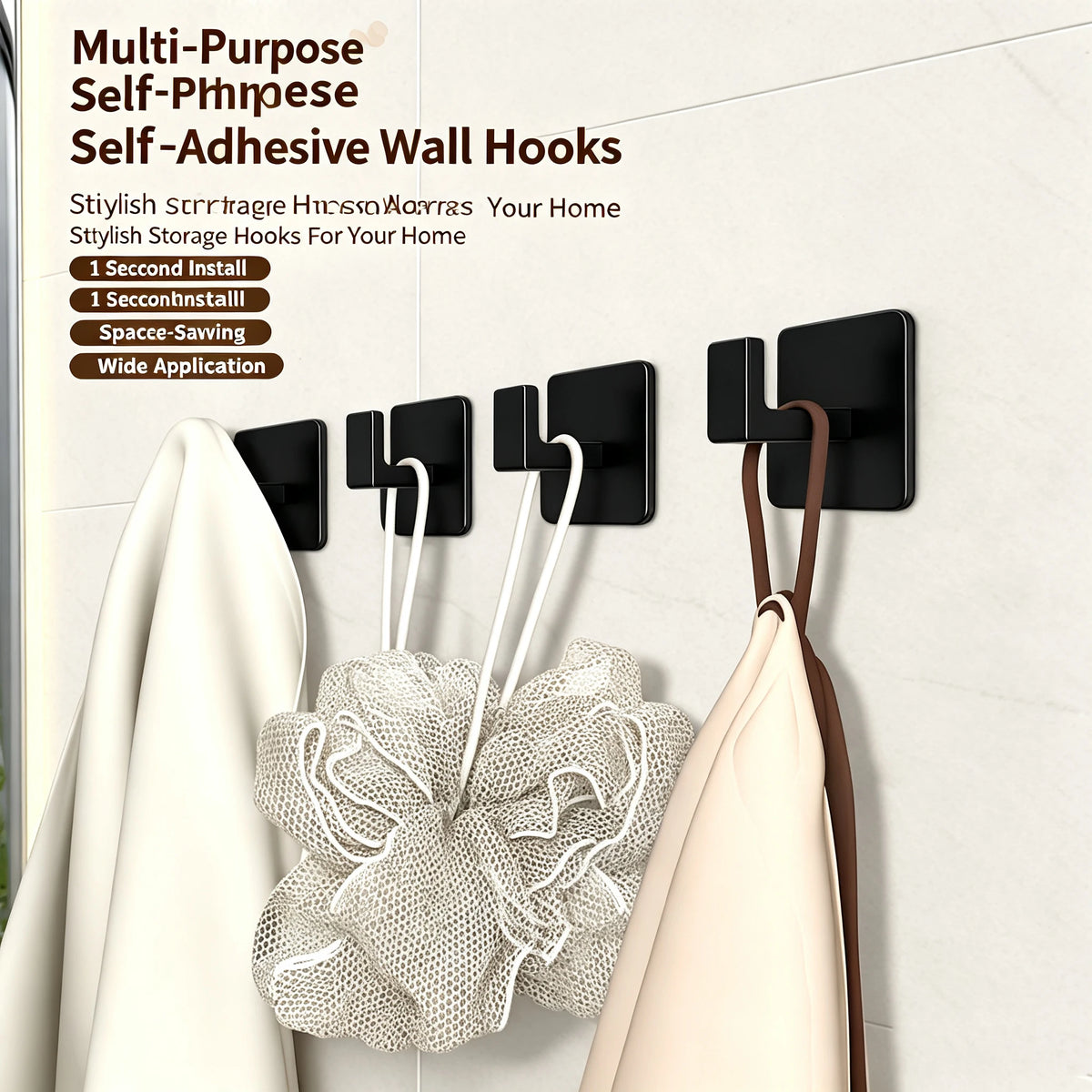 Adhesive Wall Hooks – No-Drill Aluminum Alloy Multi-Purpose Adhesive Wall Hooks Babs
