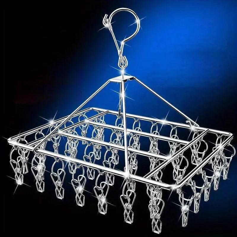 Stainless Steel Clothes Rack – Windproof Clip & Rotating Hook Laundry Drying Rack Babs