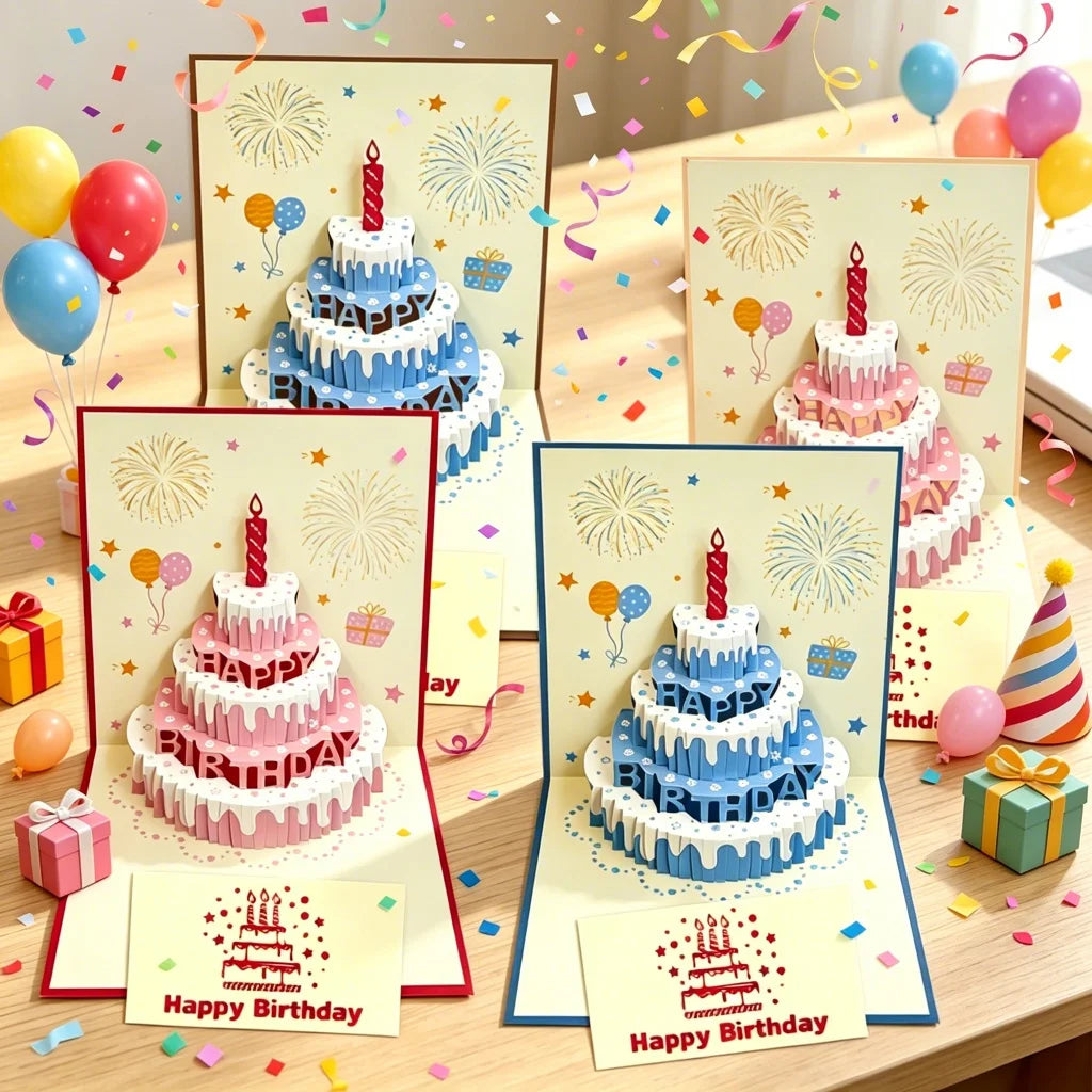 3D Pop-Up Birthday Cake Card with Envelope – Gift for Women Pop-Up Greeting Card Babs