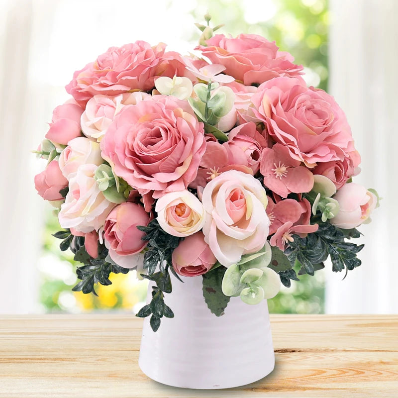 7-Head Silk Rose Peony Hydrangea Artificial Flower Bouquet Artificial Flower Bouquet Babs