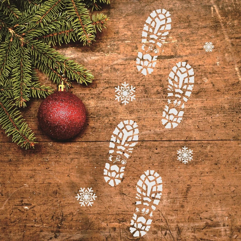 6pcs Christmas Snowflake & Santa Footprint Stencils | Xmas Craft Craft Stencil Set Babs
