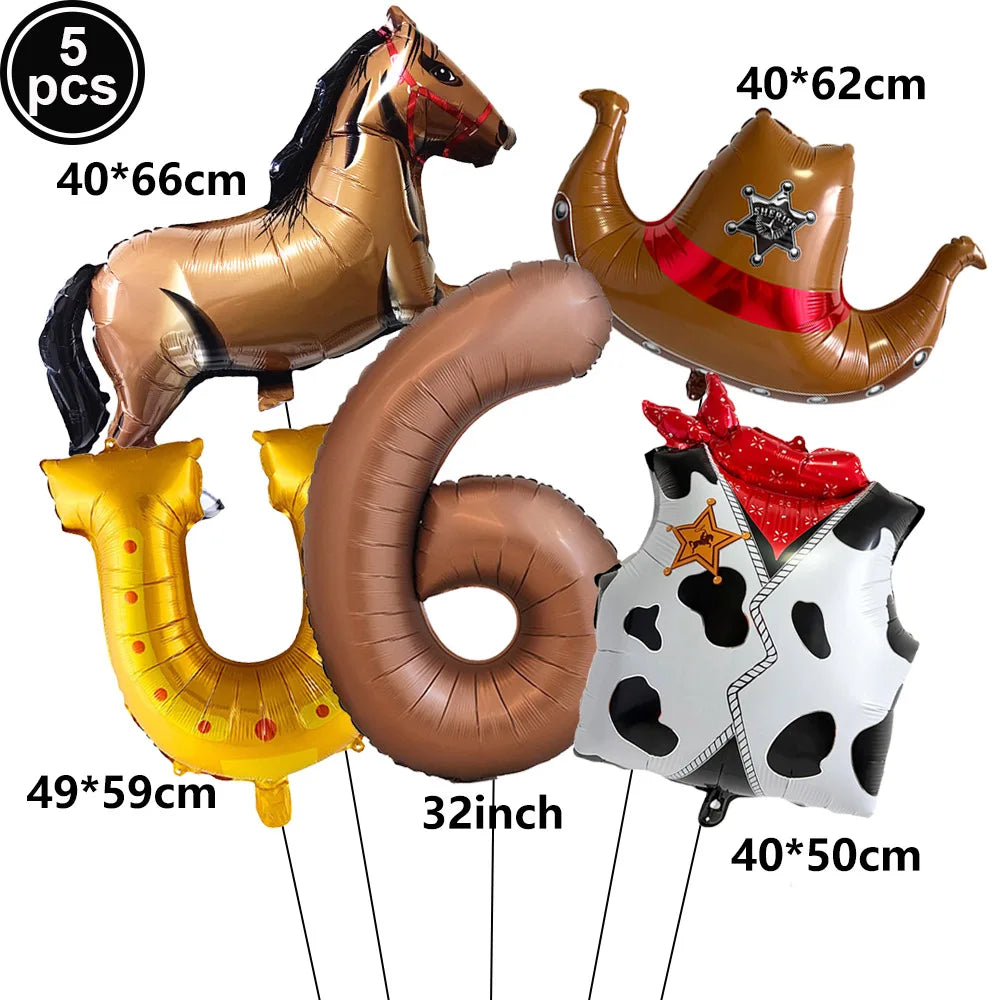 5-Pc Western Cowboy Foil Balloon Set | Rodeo Birthday Party Decor Party Foil Balloons Babs Camouflage As pictures show
