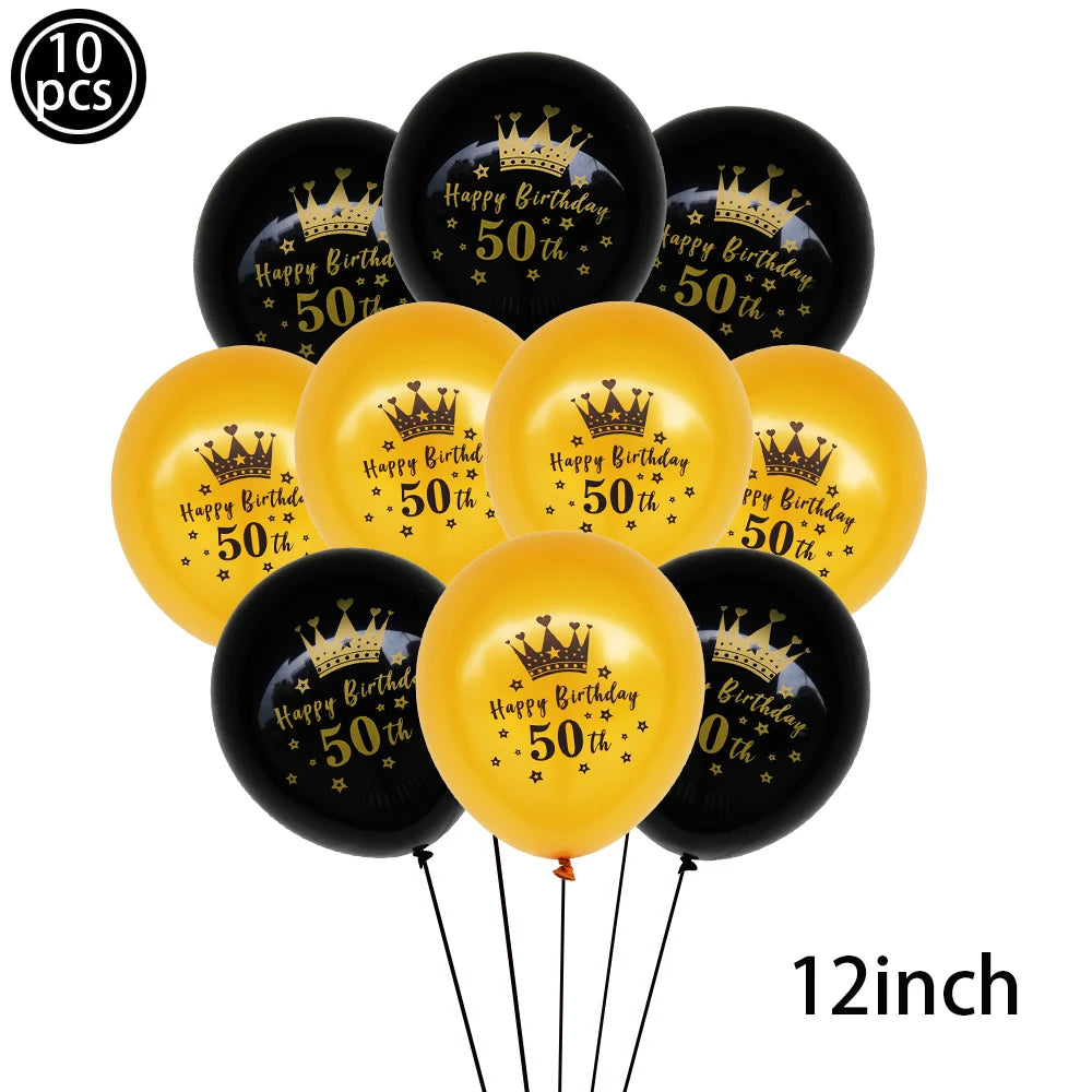 50th Birthday Party Tableware Set – Black & Gold Disposable Party Tableware Babs 10pcs Balloon