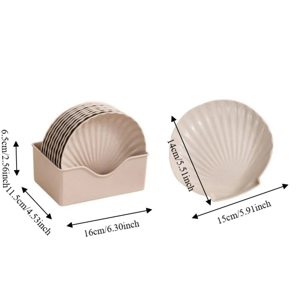 10PCS Nordic Shell-Shaped Plates Set with Storage Base | Microwave Safe Serving Plate Set Babs