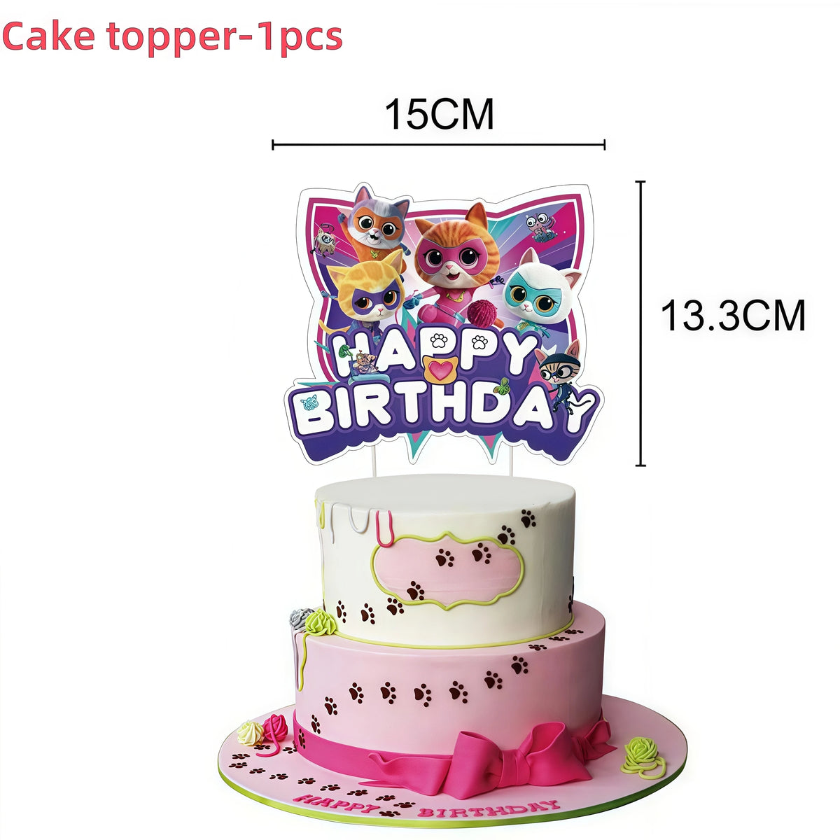 Cat Kitty Birthday Party Supplies – Plates, Cups & Balloons Set Party Supply Kit Babs 1pcs cake topper