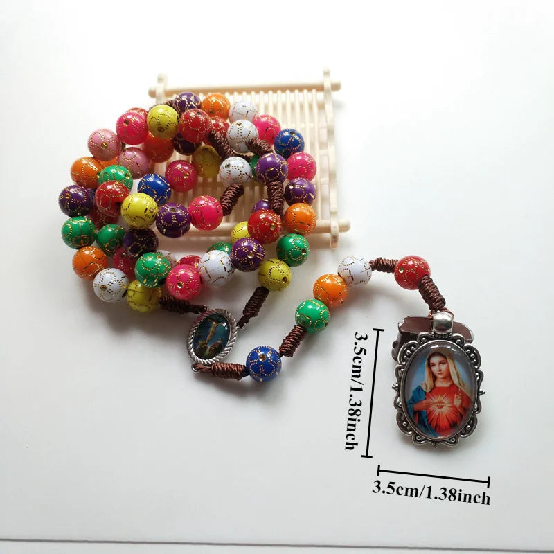 Catholic Rosary Chaplet Colorful Prayer Bead Y-Necklace Gift Religious Pendant Necklace Babs 1pc
