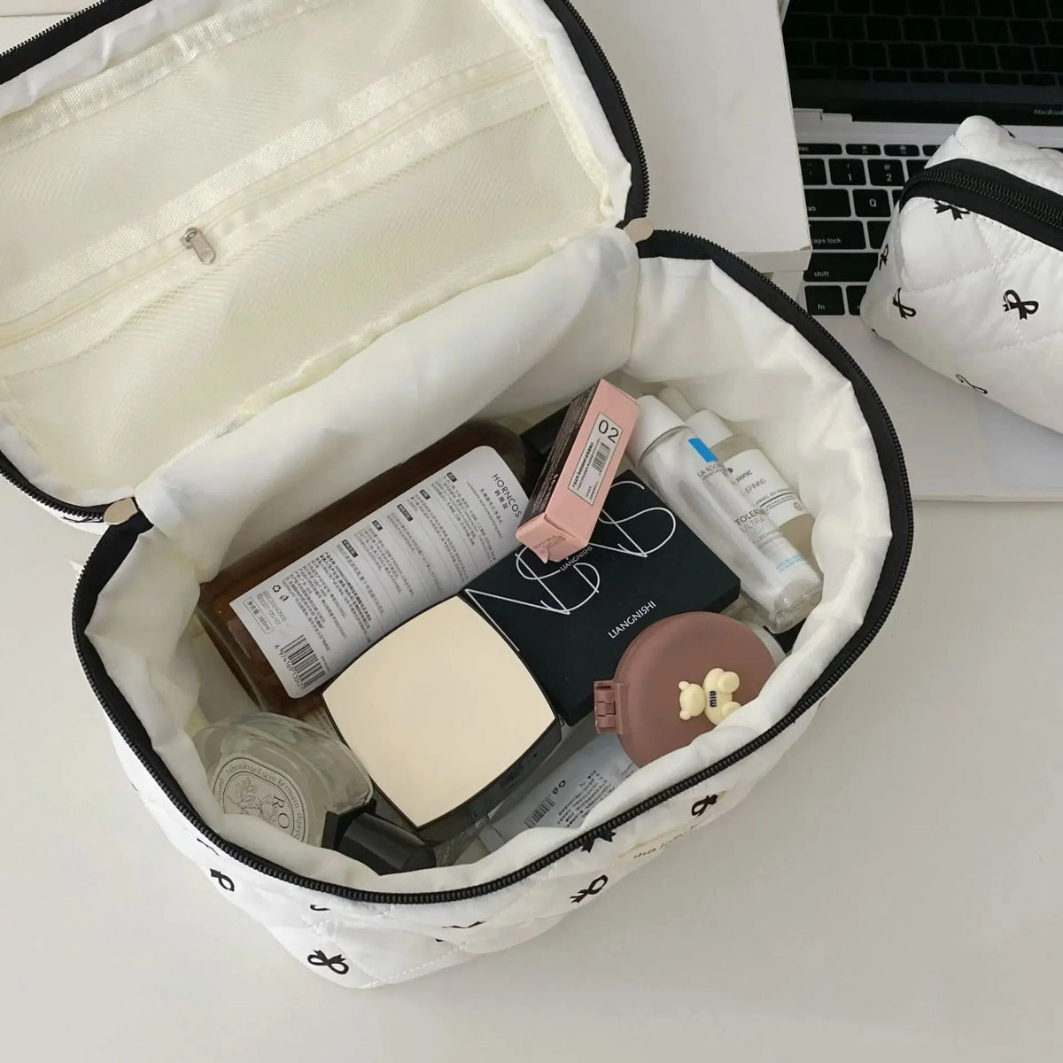 Floral Quilted Cosmetic Pouch – Large Travel Makeup Organizer Cosmetic Travel Pouch Babs