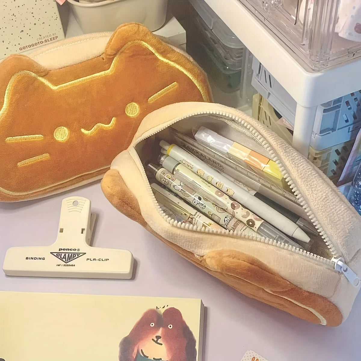 Caramel Cat Plush Pencil Case – Large Capacity Kids Gift Plush Pencil Case Babs