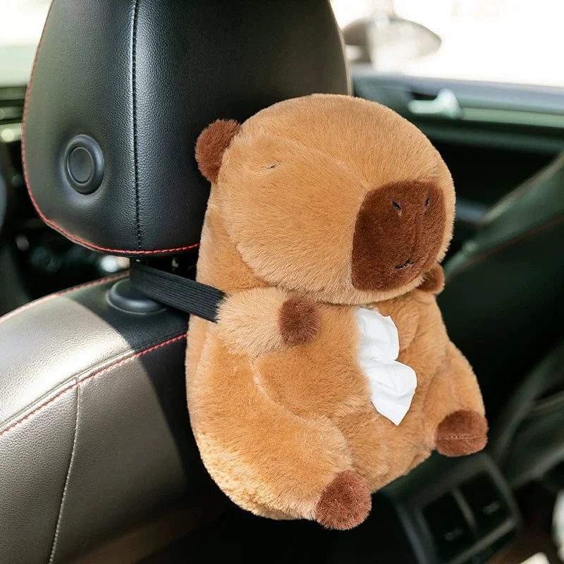 Capybara Plush Car Tissue Box Cover & Armrest Organizer Car Tissue Holder Babs