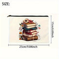 Book Theme Floral Canvas Zipper Pouch – Large Cosmetic Bag Canvas Zipper Pouch Babs 1pc