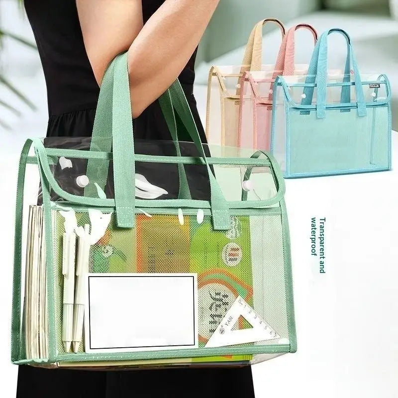 Transparent PVC Exam Tote Bag – Waterproof & Mesh Pockets Clear PVC Tote Bag Babs