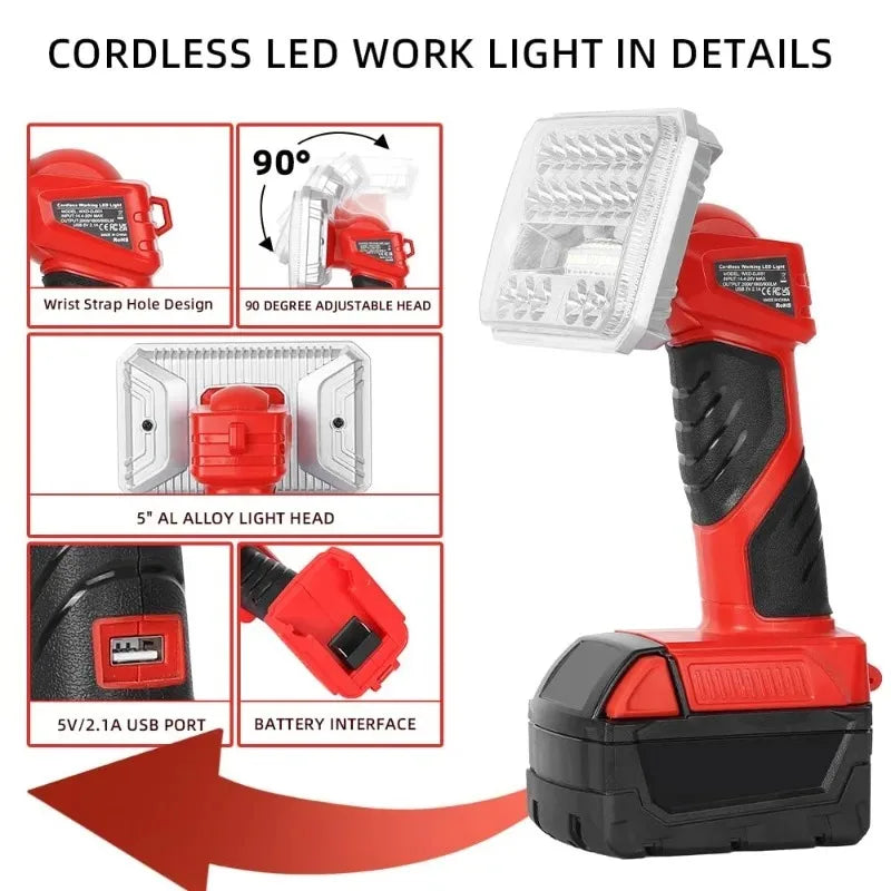 2000-Lumen Cordless LED Work Light – Milwaukee M18 18V Compatible Cordless Work Light Babs