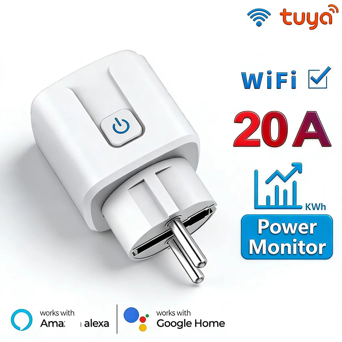Tuya Smart EU Plug WiFi+BT 16A/20A Power Monitor | KEBIDUMEI Smart WiFi Plug Babs 20A Smart Plug