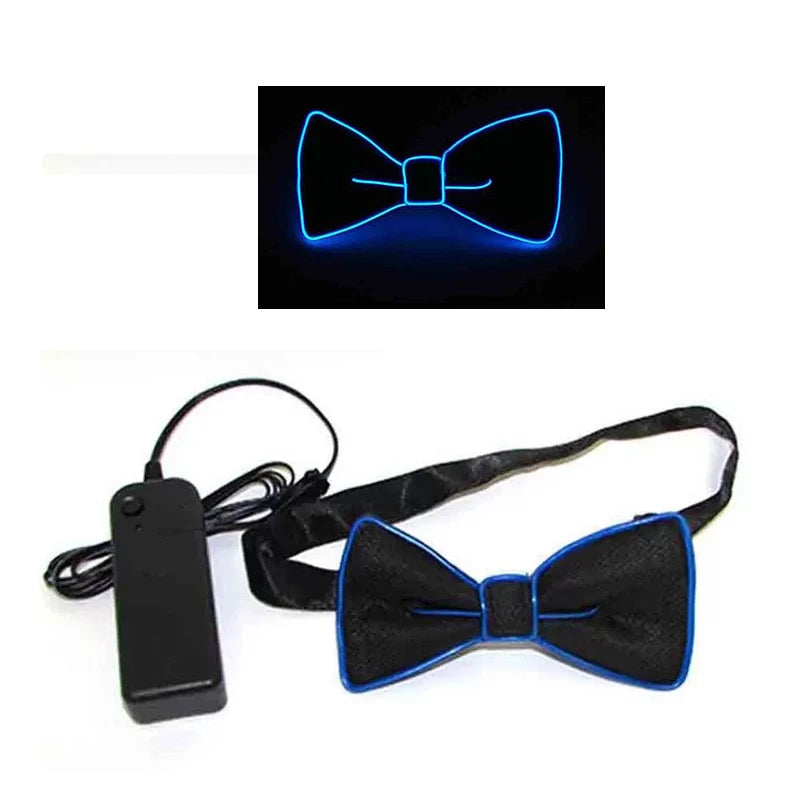 LED Light-Up Suspenders & Bow Tie Glow Party Costume Set LED Costume Accessory Babs Bow tie-blue
