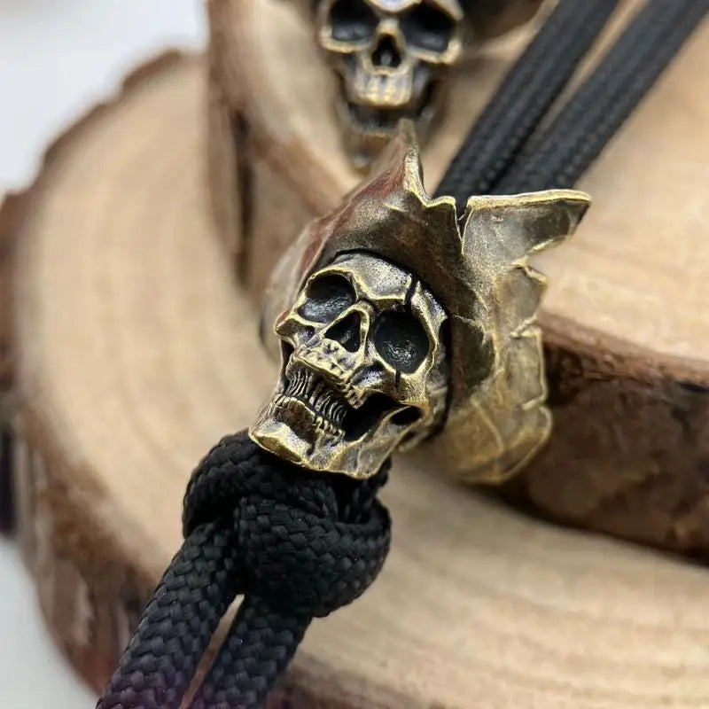 Brass Skull Captain Cowboy Hat Knife Bead EDC Lanyard Pendant Brass Lanyard Pendant Babs