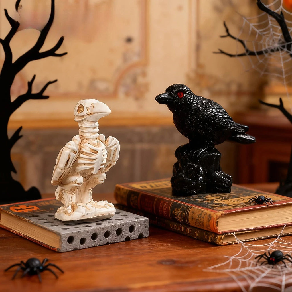 Gothic Crow Resin Figurine | Black Raven Skeleton Halloween Decor Resin Decorative Figurine Babs