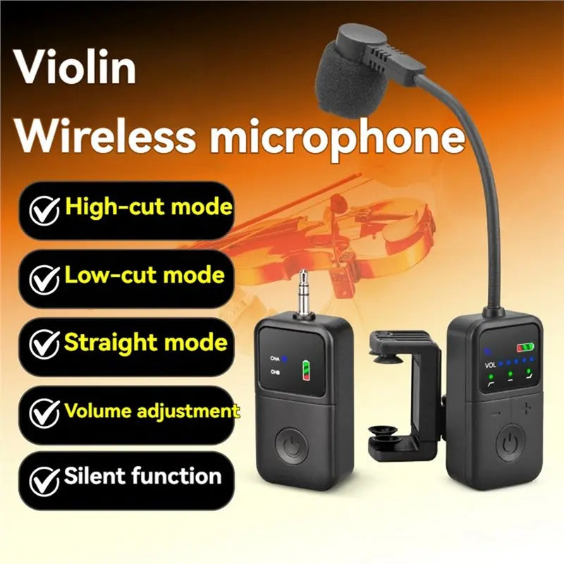 2.4G Wireless Violin Microphone System – 30M Clip Transmitter Wireless Instrument Microphone Babs