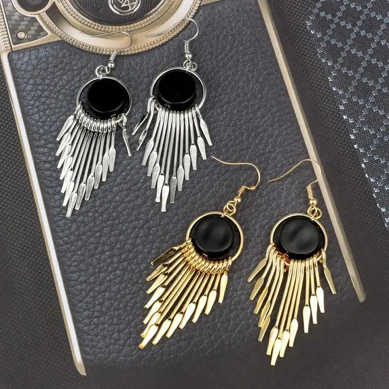 Classic Chain Drop Earrings – Vintage Long Alloy Gold & Silver Drop Earrings Babs