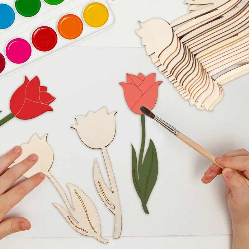 12Pcs Unfinished Wooden Tulip Ornaments – DIY Easter Crafts DIY Wood Craft Kit Babs