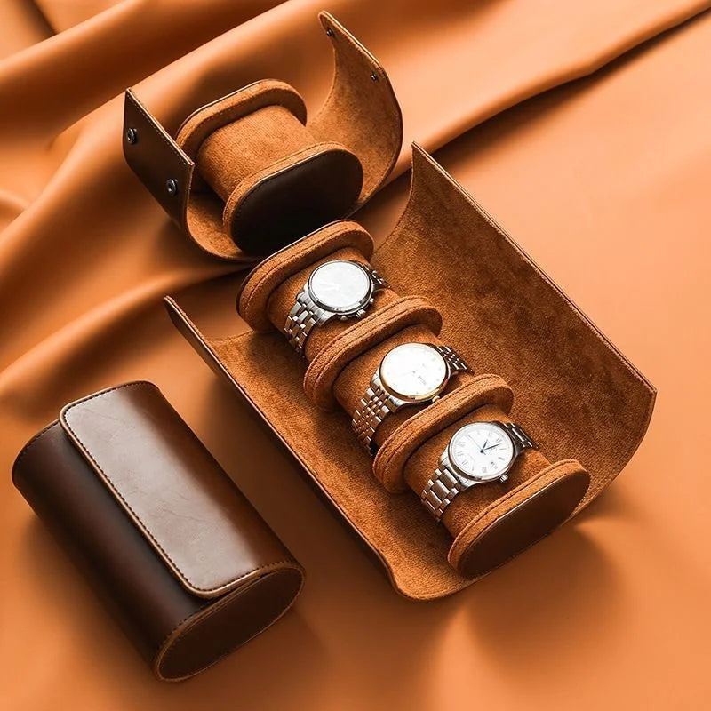 3-Slot Watch Roll Travel Case | PU Leather Watch Organizer Watch Travel Case Babs