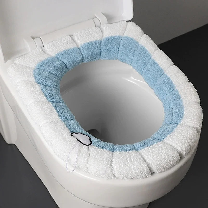 Stretchable Washable Toilet Seat Cushion Cover with Handle Toilet Seat Cover Babs Blue