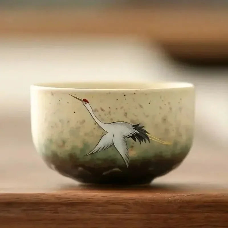 Retro Crane Ceramic Tea Cup – Chinese Style Porcelain Mug Ceramic Tea Mug Babs
