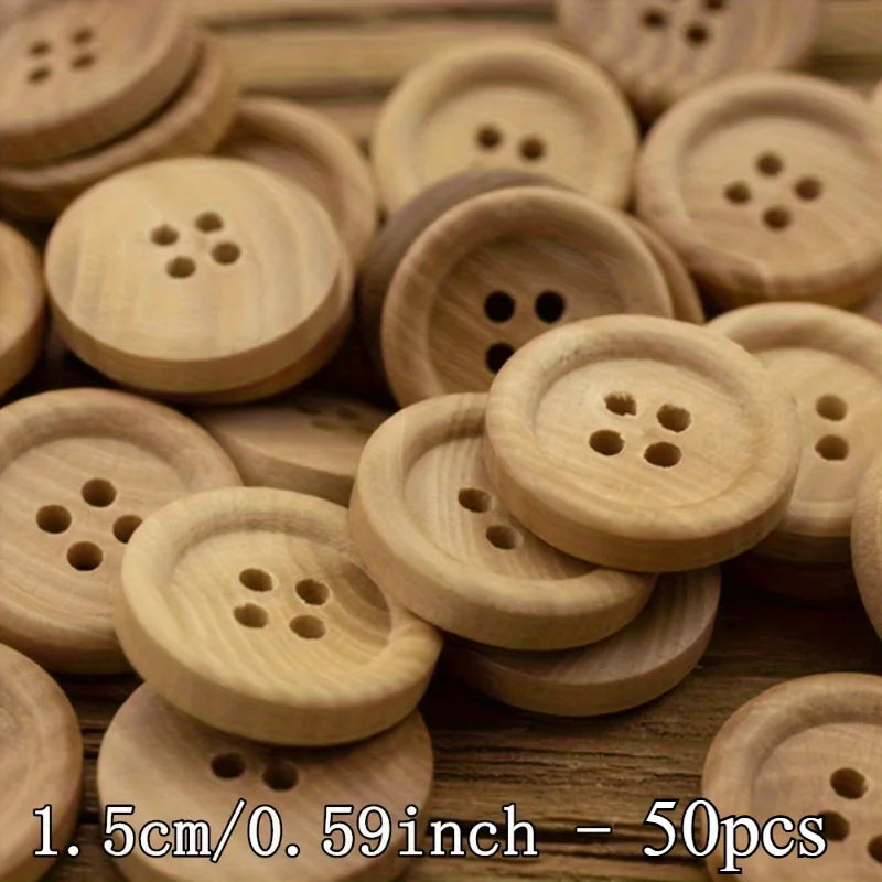 Natural Wood Buttons 4-Hole for Sewing & Crafts | Set Wood Sewing Buttons Babs 1.5cm 0.59in