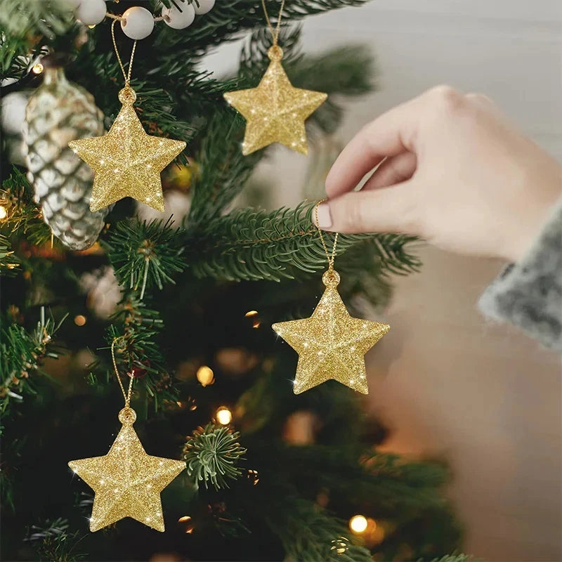 Gold Glitter Star Christmas Ornaments 2025 – Holiday Tree Pendants Christmas Tree Ornament Babs