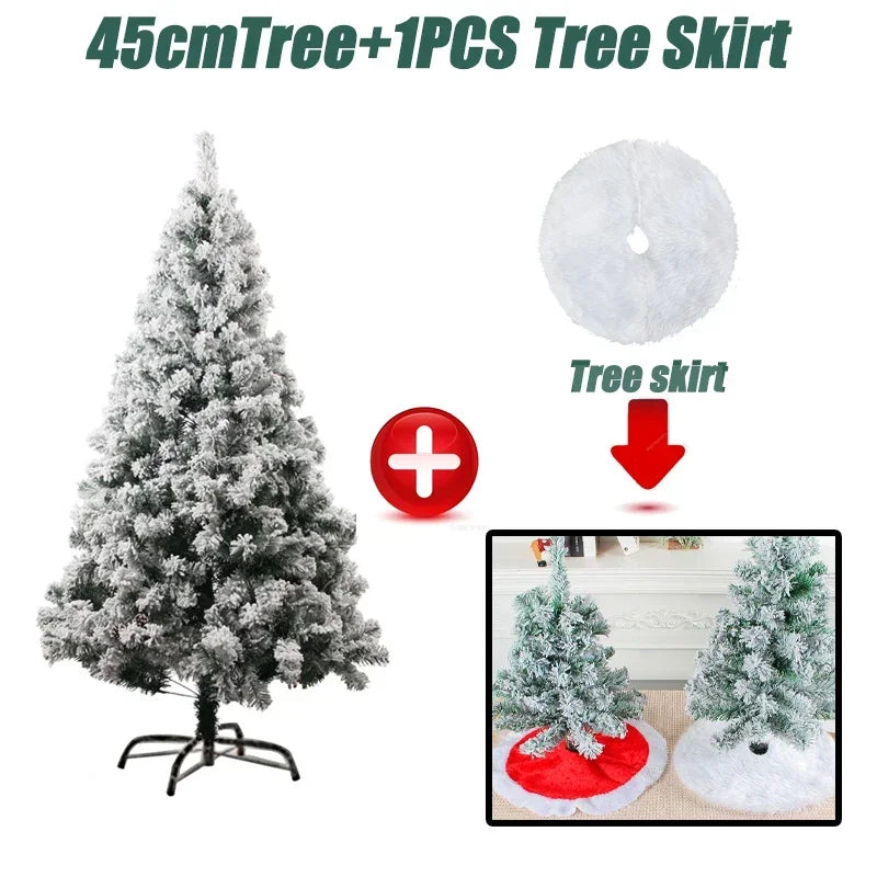 White Flocked Christmas Tree with Tree Skirt & Snow – PVC Artificial Christmas Tree Babs Tree Whit Tree skirt