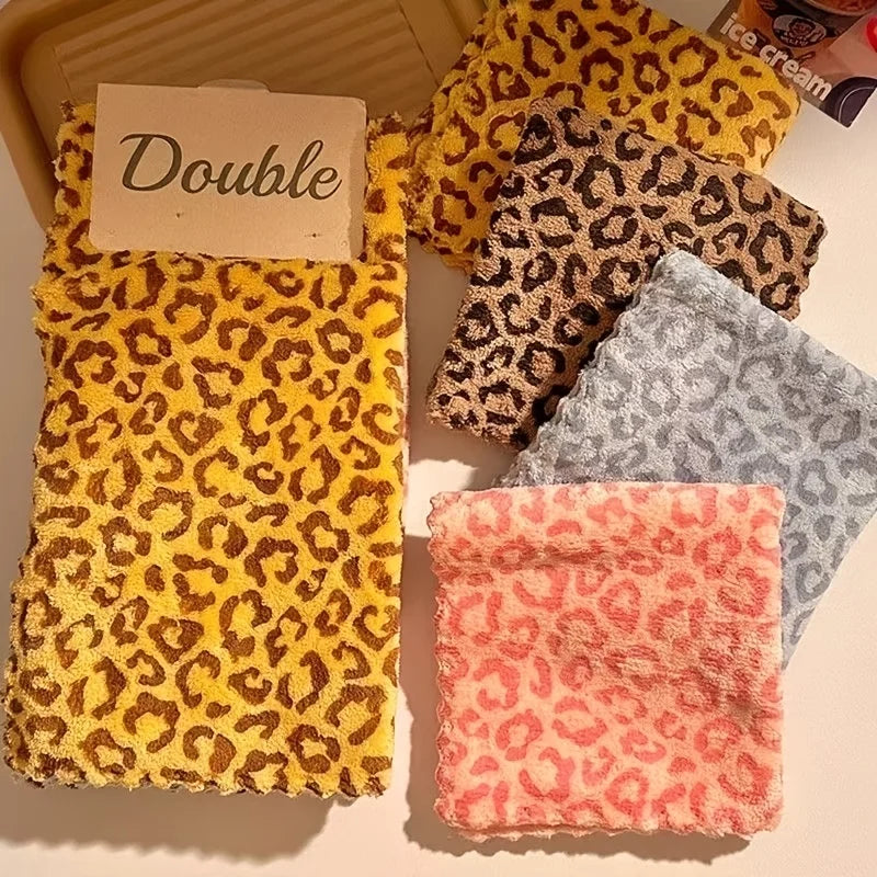 4-Pack Leopard Print Coral Fleece Cleaning Cloths | Absorbent Cleaning Cloths Babs