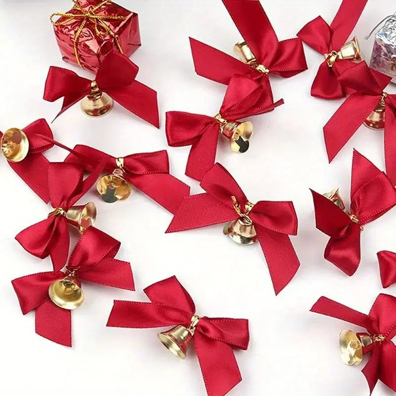 10pcs Christmas Bowknot Bows with Bells – Gift & Tree Décor Christmas Bow Decoration Babs