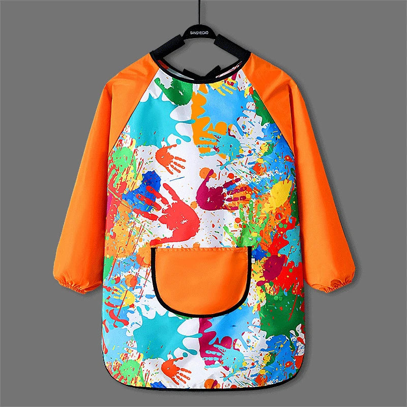 Kids Waterproof Long Sleeve Art Apron – PVC Paint Smock Kids Art Apron Babs Orange XXL(L)
