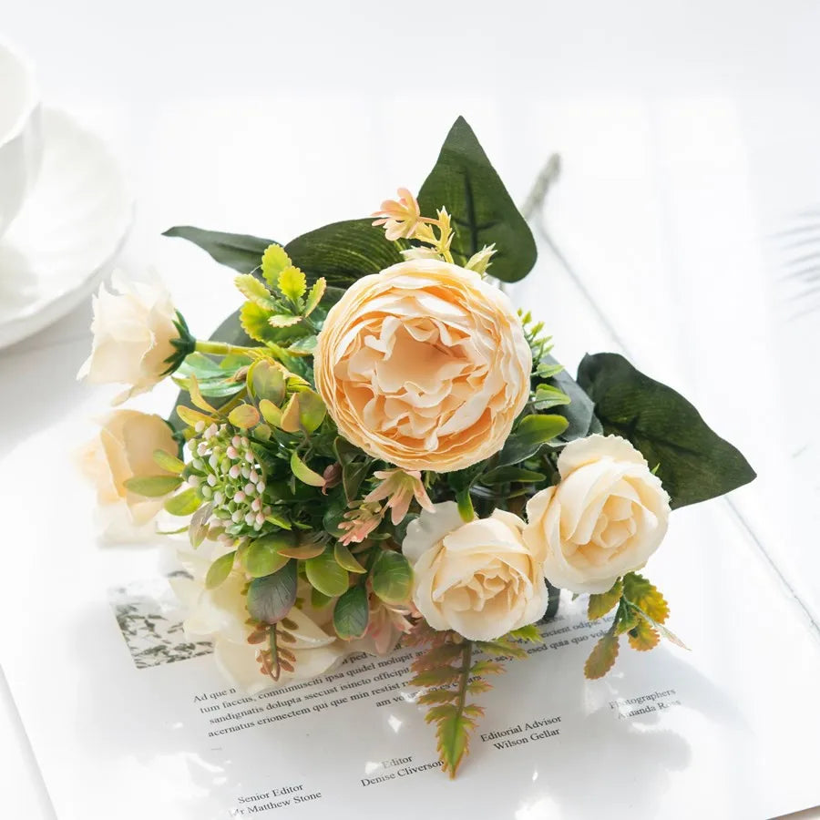 Artificial Silk Peony & Hydrangea Bouquet | Wedding Home Decor Artificial Flower Bouquet Babs color 3 2 pcs