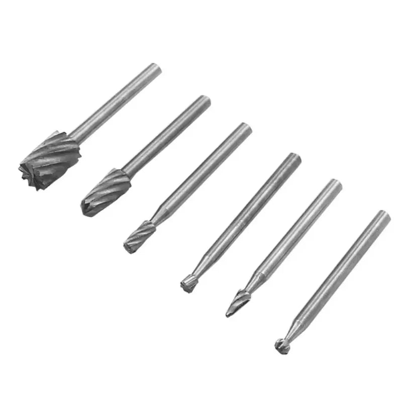 6-Piece HSS Wood Milling Burr Set with Drill Locator Fixed Base Rotary Tool Burr Set Babs