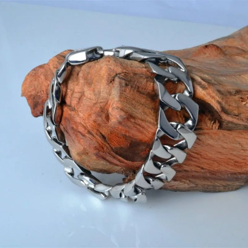 Titanium Steel Biker Curb Chain Bracelet – Unisex Black Silver Chain Link Bracelet Babs