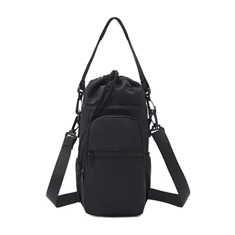 Insulated Water Bottle Bag – Adjustable Strap & Phone Pocket Bottle Carrier Bag Babs Black