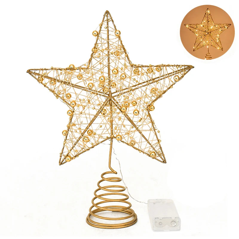 LED Star Christmas Tree Topper – Gold Iron & Pearl Wire Christmas Tree Topper Babs